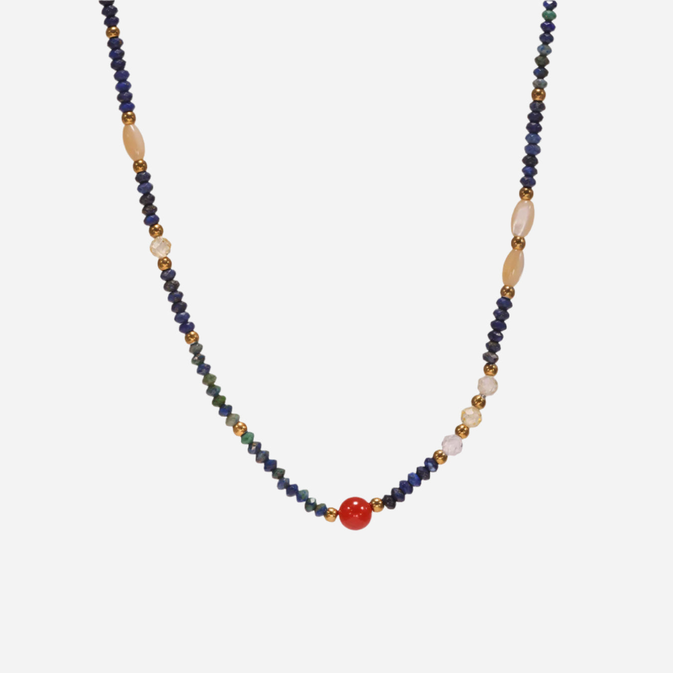 Collar de cuentas de ágata roja y lapislázuli hechas a mano