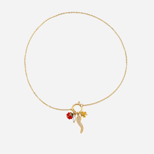 Collar con colgante de circón y pimiento pequeño de acero inoxidable