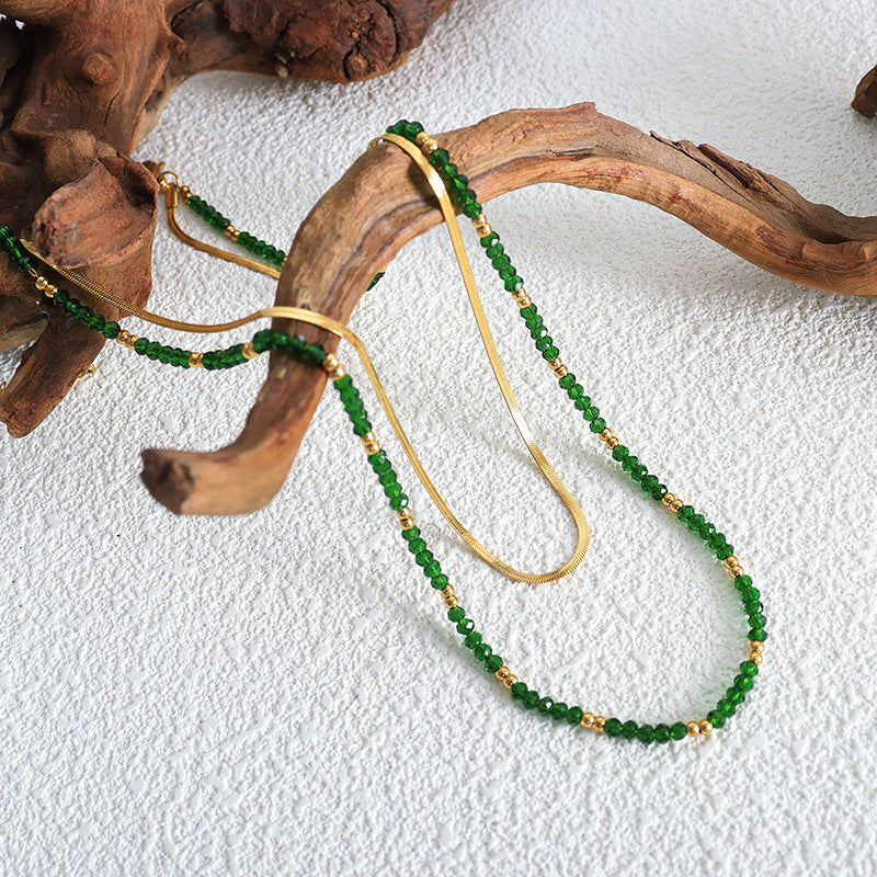 Collares de doble capa con piedra de cristal