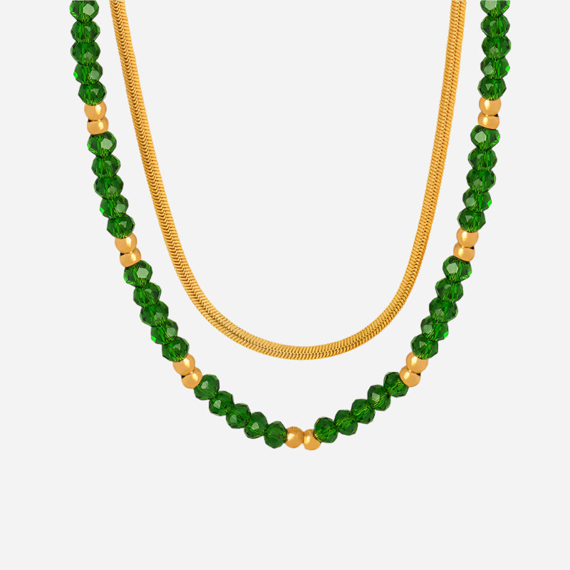 Collares de doble capa con piedra de cristal