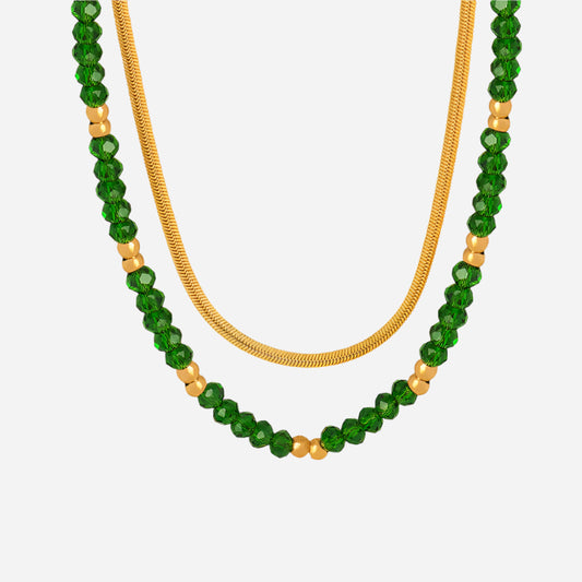 Collares de doble capa con piedra de cristal