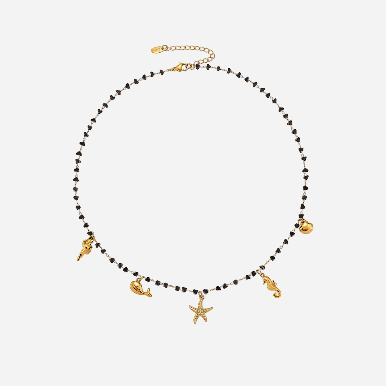Collar de cadena de clavícula con múltiples colgantes de estrella de mar y circonita de cristal negro natural