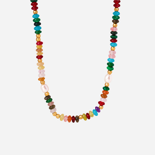 Collar de perlas de agua dulce con cuentas de piedra natural