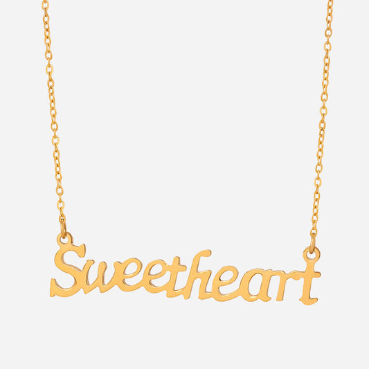 Collar con colgante de letra de acero inoxidable chapado en oro