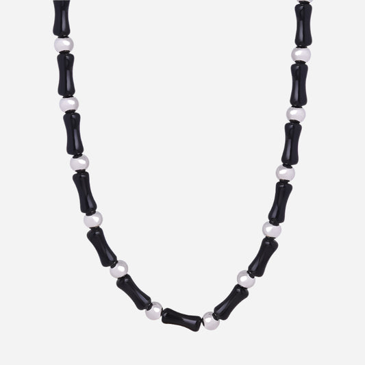 Collar de cuentas de ágata negra de piedra natural hecho a mano