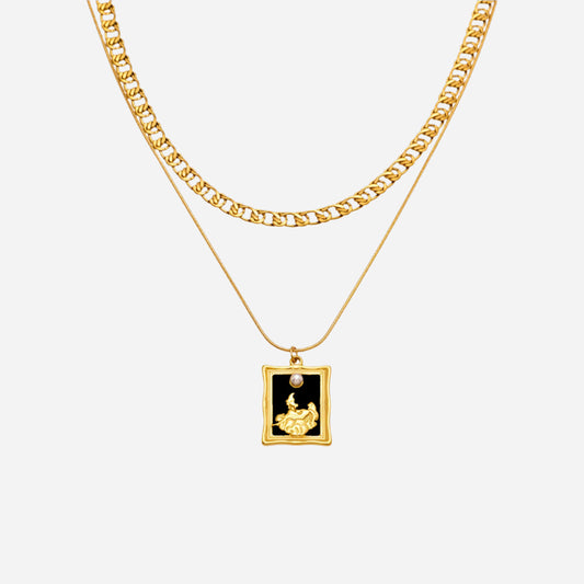 Collares con dijes cuadrados de doble capa con aceite de goteo