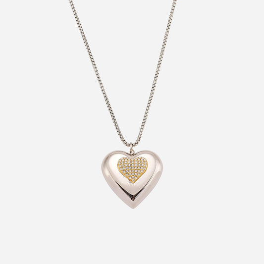 Collar apilable de circonita con corazón hueco en dos tonos