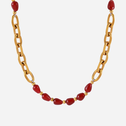 Collar de cuentas de ágata roja y granate en acero inoxidable