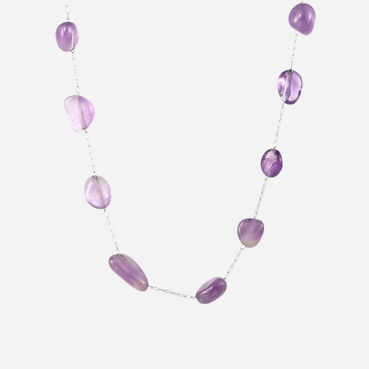 Collar de acero inoxidable con piedra natural morada
