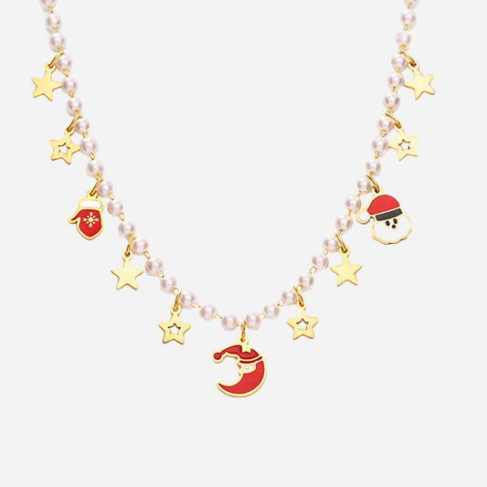 Collar de perlas de imitación con diseño bonito de Navidad para regalo
