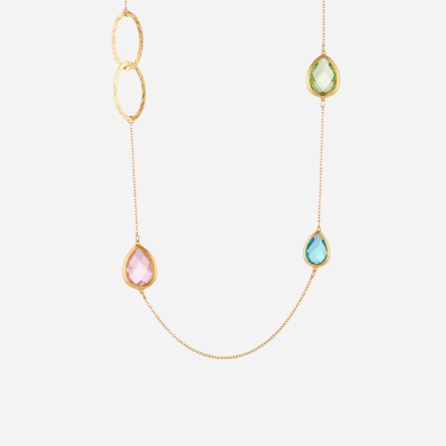Collar de cadena de suéter con anillo hueco y piedra de vidrio facetado transparente