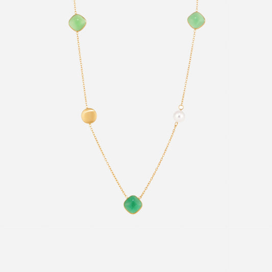 Collar largo apilable de clavícula con ojo de gato cuadrado color caramelo