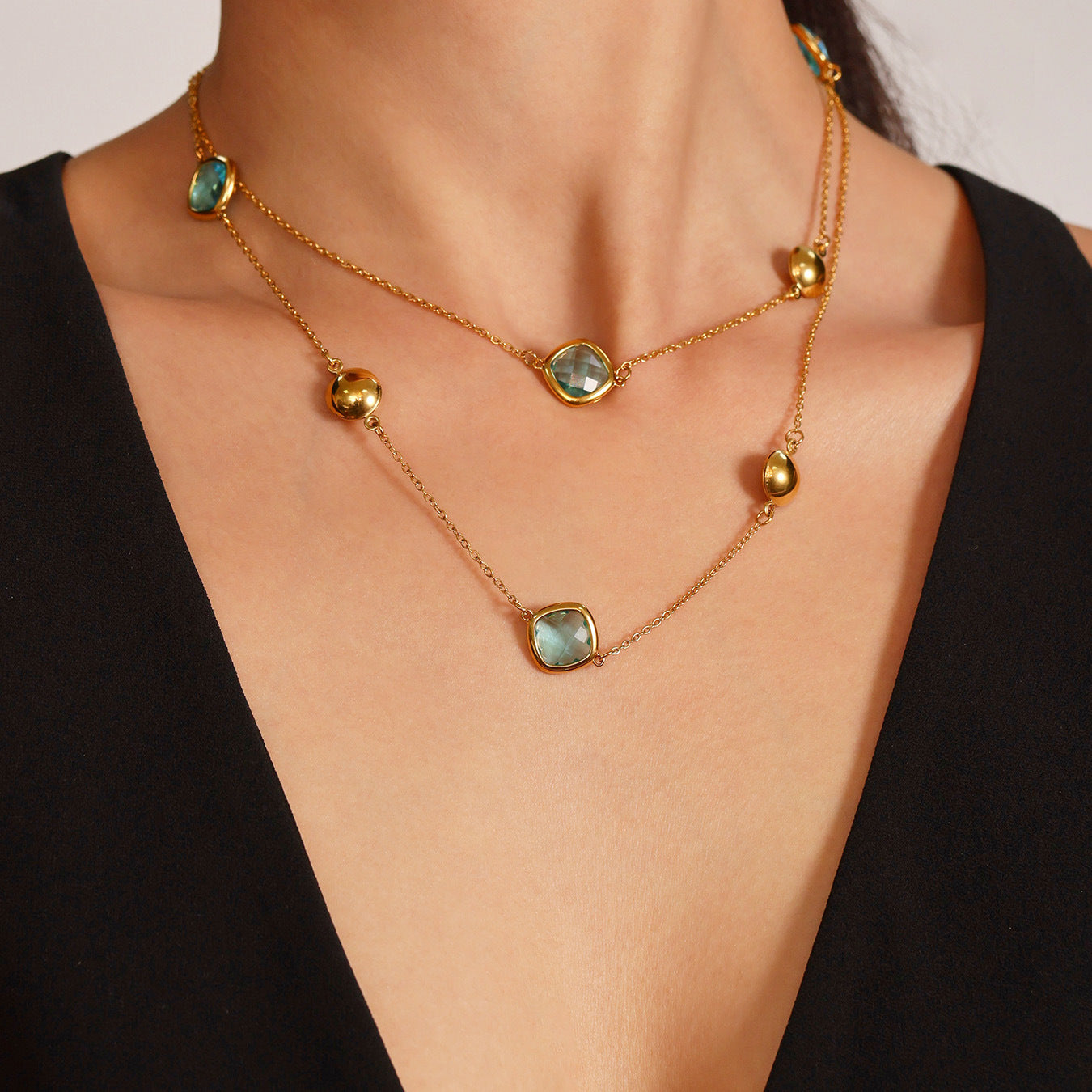 Collar largo de cristal marino | Joyería de playa de acero inoxidable resistente al agua para mujer 