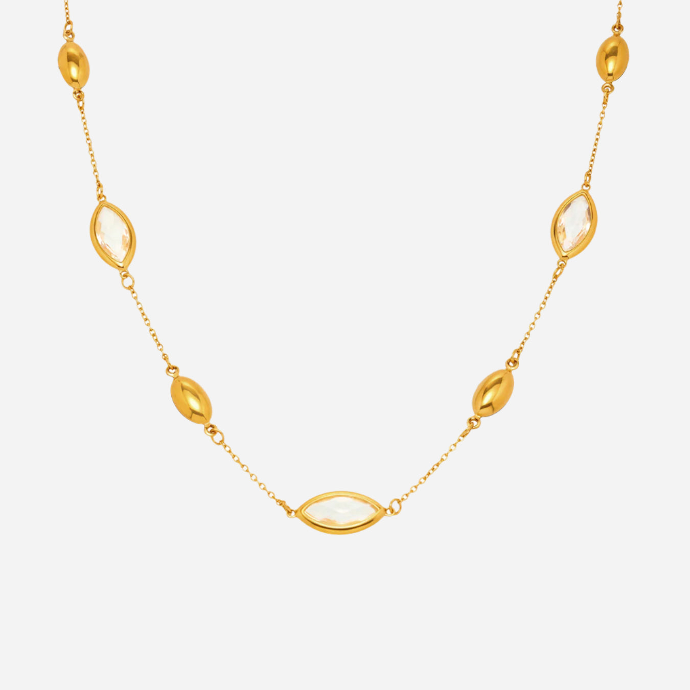 Collar con colgante de cristal dorado | Cuentas ovaladas en cadena de oro resistente al agua