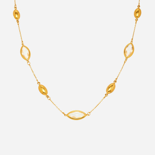 Collar con colgante de cristal dorado | Cuentas ovaladas en cadena de oro resistente al agua