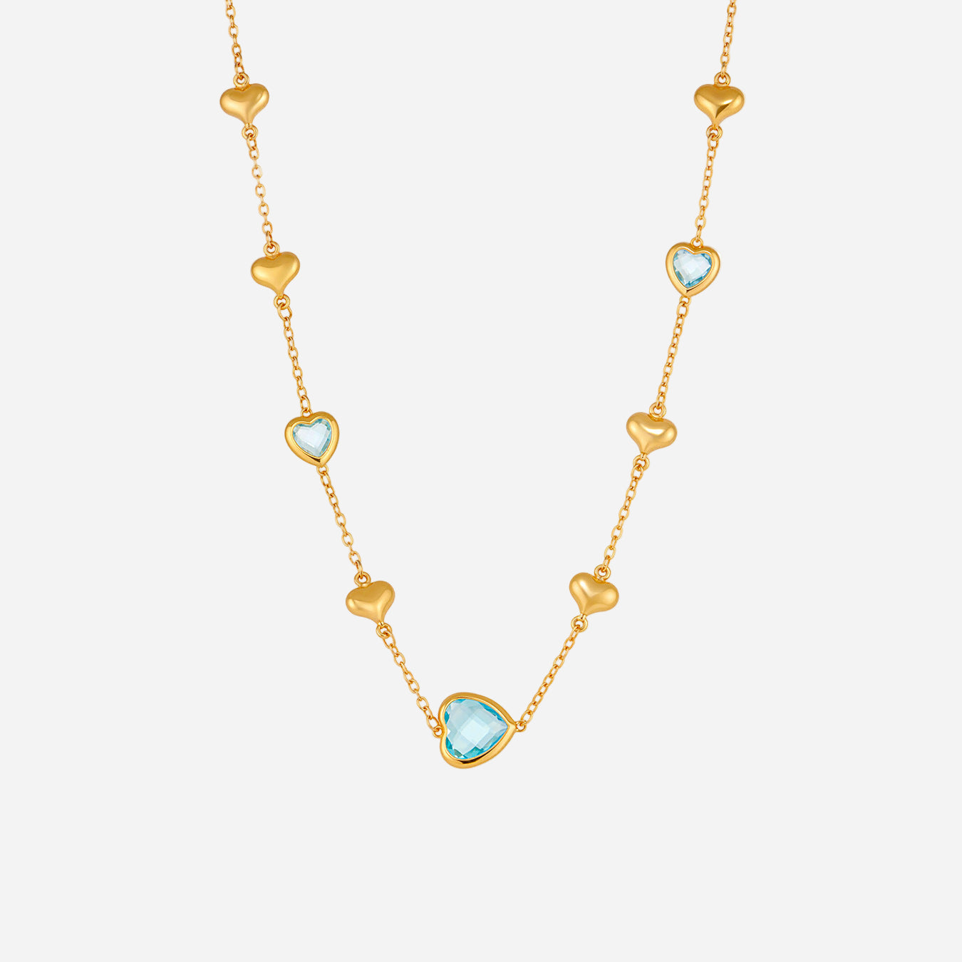 Cadena de clavícula de acero inoxidable con forma de corazón hueco y piedra de vidrio facetado