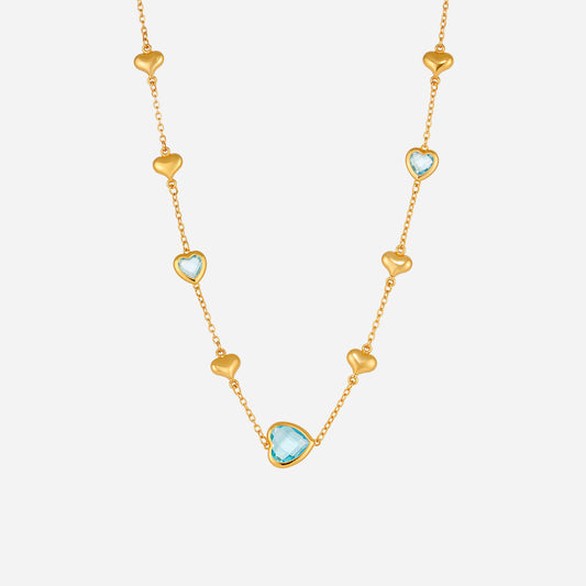 Cadena de clavícula de acero inoxidable con forma de corazón hueco y piedra de vidrio facetado