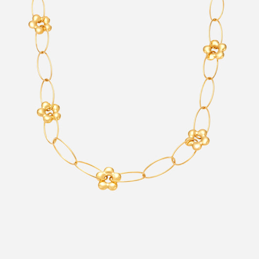 Collar de cadena hecho a mano con diseño de flores doradas de acero inoxidable