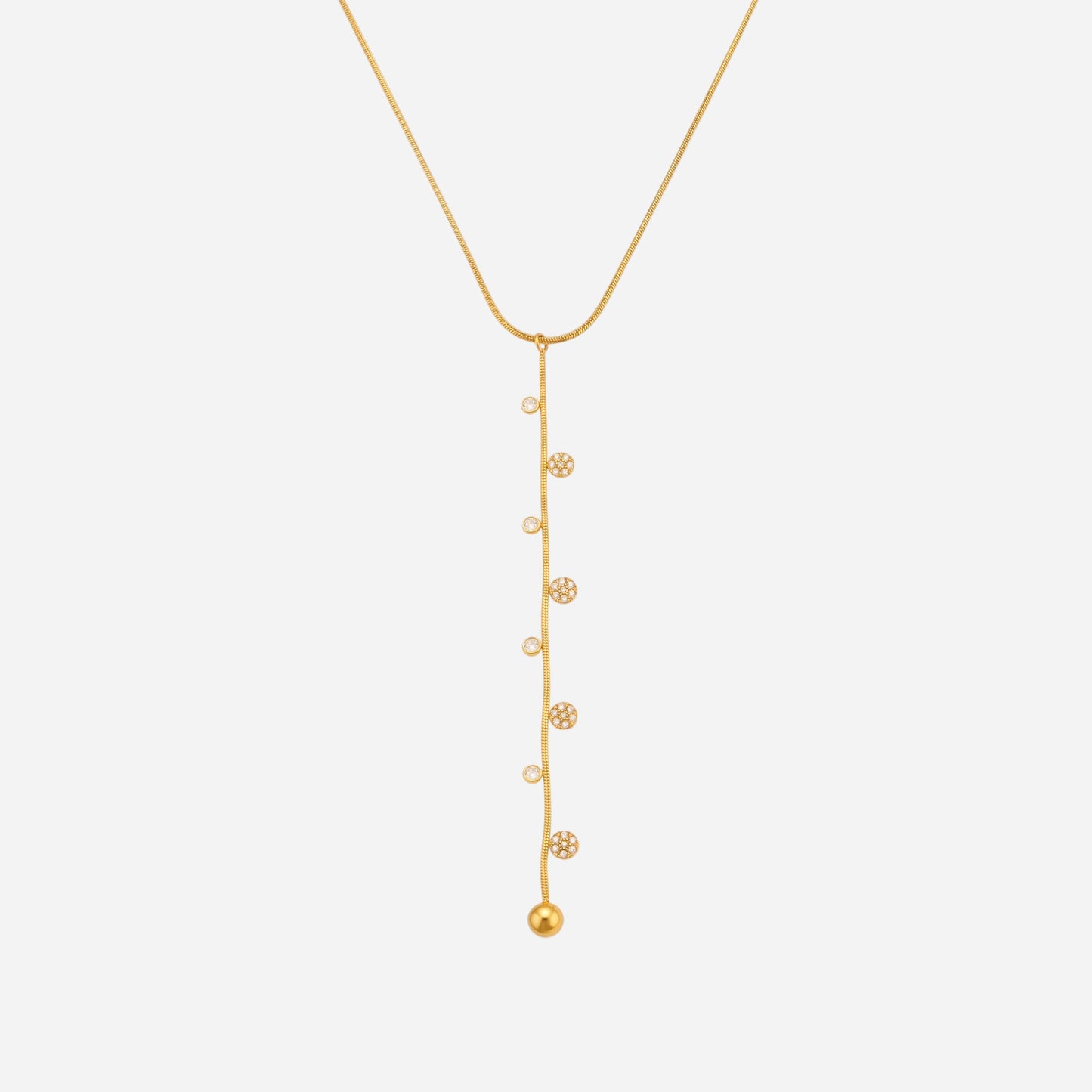 Collar de acero inoxidable con borlas de circonitas y flor de seis hojas