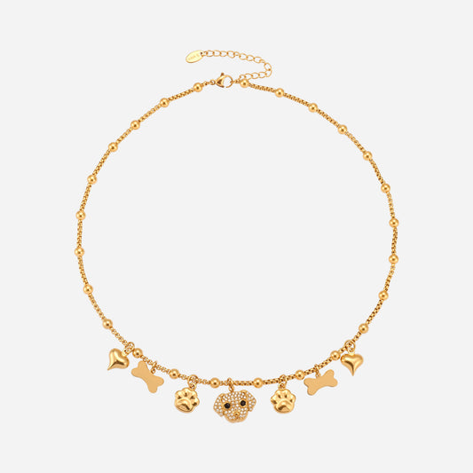 Pulsera multicolgante de acero inoxidable con diseño de hueso de diamante y circonitas para cachorros