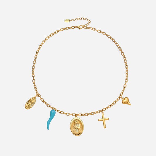 Collar multicolgante de acero inoxidable con cruz de Dios y amor, hecho a mano