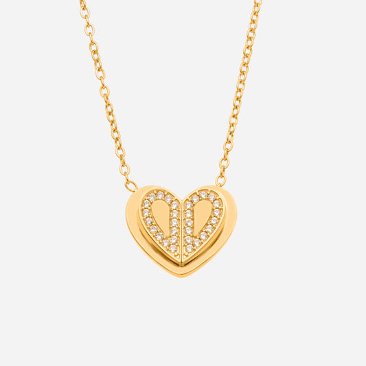 Collar con colgante de corazón de doble capa tridimensional con circonita 5A superbrillante