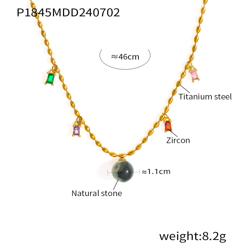 Collar de acero inoxidable con colgante de piedra natural