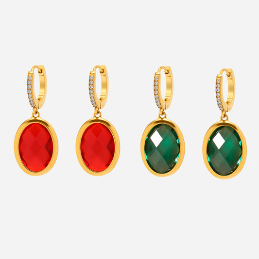 Pendientes de cristal checo ovalado multifacético con diamantes