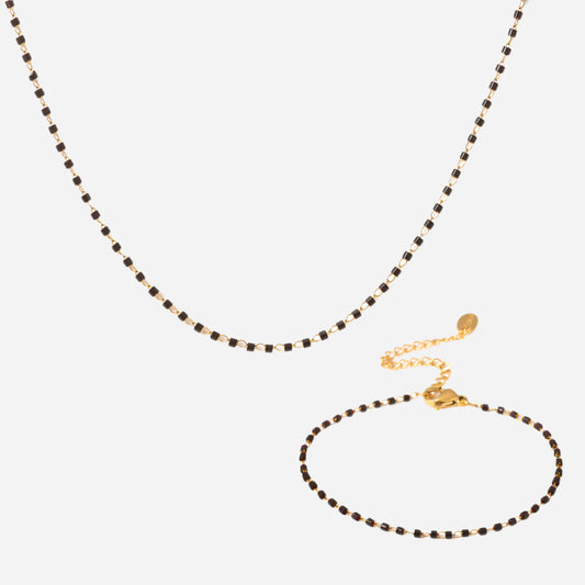 Conjunto versátil de collar y pulsera de cuentas de arroz y vidrio
