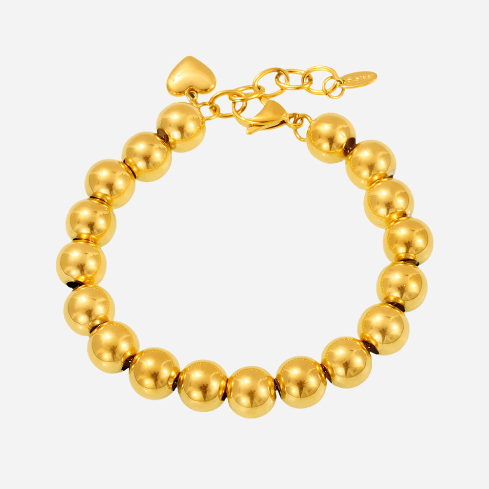 EuroChic gold bead bracelet in stainless steel chain design on white background