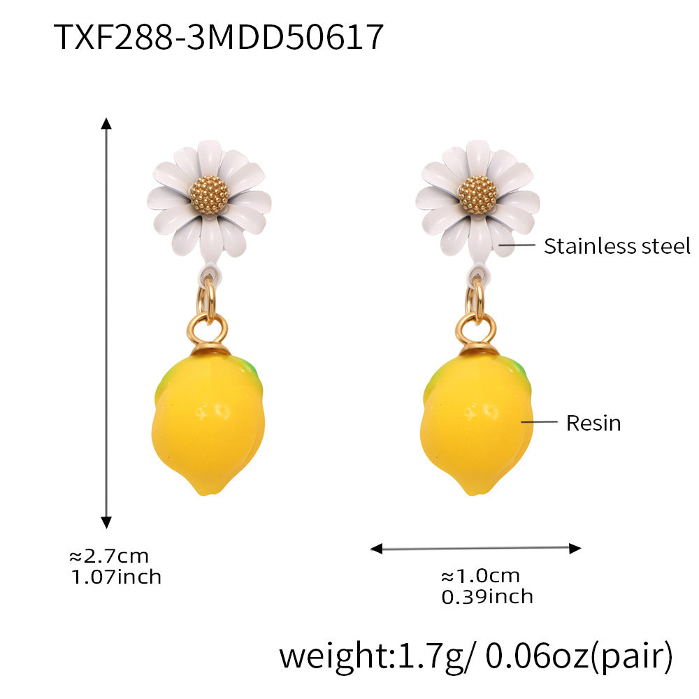 Pendientes de resina con forma de margarita y limón