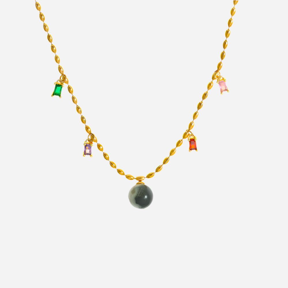 Collar de acero inoxidable con colgante de piedra natural