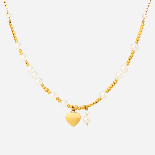 Collar con colgante de corazón de cuentas y perlas artificiales | Dulce y minimalista
