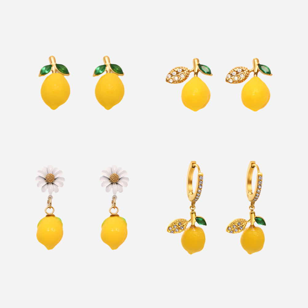 Pendientes de resina con forma de margarita y limón
