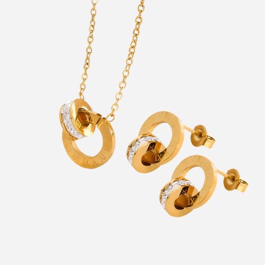 Conjunto de joyas de collar y pendientes con diamantes de doble ronda