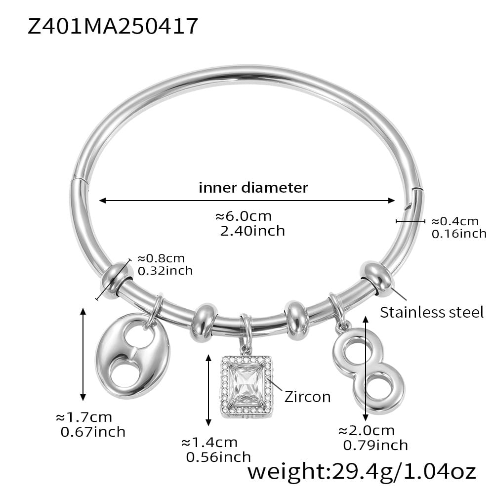 Pulsera con colgante geométrico de circonita cúbica | Circonita 5A y acero inoxidable