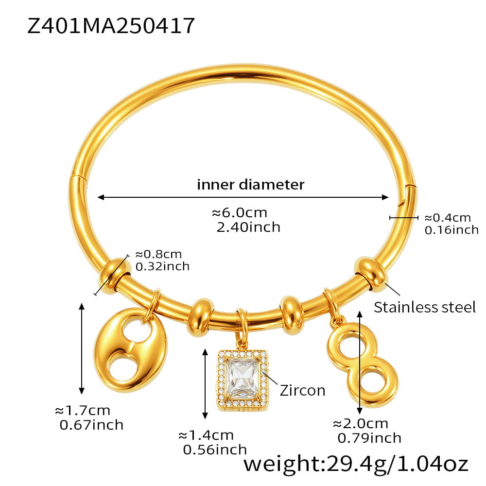 Pulsera con colgante geométrico de circonita cúbica | Circonita 5A y acero inoxidable