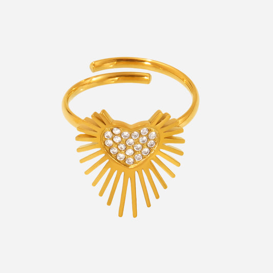 Anillo de banda abierta con circonita cúbica y alas de corazón