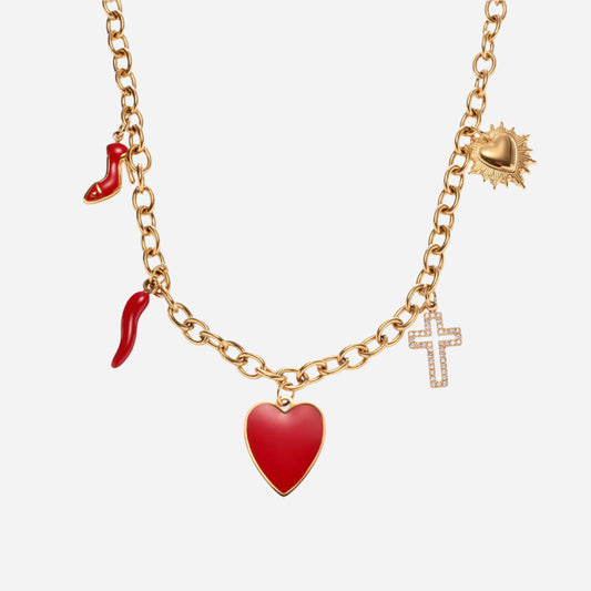 Collar con colgante de cruz con gotas de aceite | Amor, tacones altos y detalles de encanto 