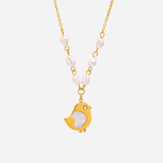 Gold Shell Chick Freshwater Pearl Necklace 40+5cm on White Background