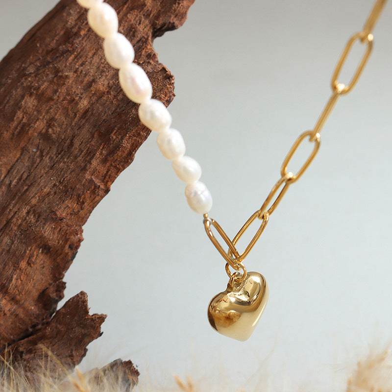 Baroque Pearl Heart Necklace Displayed in Natural Light – Soft Minimalist Scene