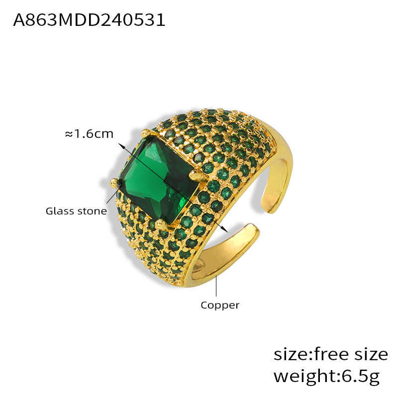 Anillo abierto ajustable estilo INS Anillo de circonita color oro de 18 quilates bañado en cobre