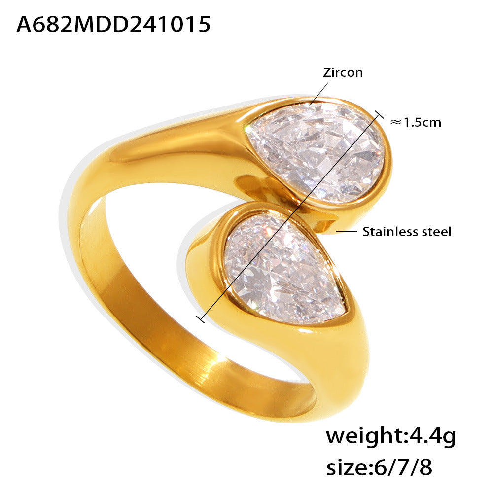 Anillo de doble gota de circonita 3A – Acero inoxidable ajustable