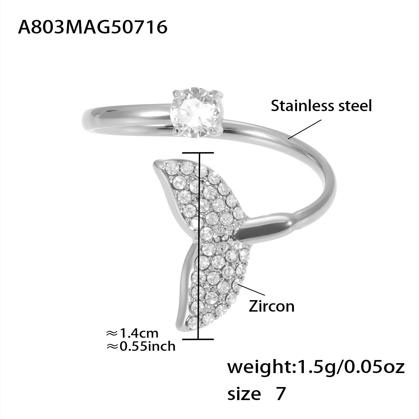 Anillo de dedo índice abierto con circonita y concha de estrella de mar dorada