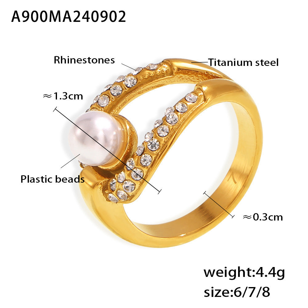 Anillos de acero inoxidable con perlas de imitación y circonitas