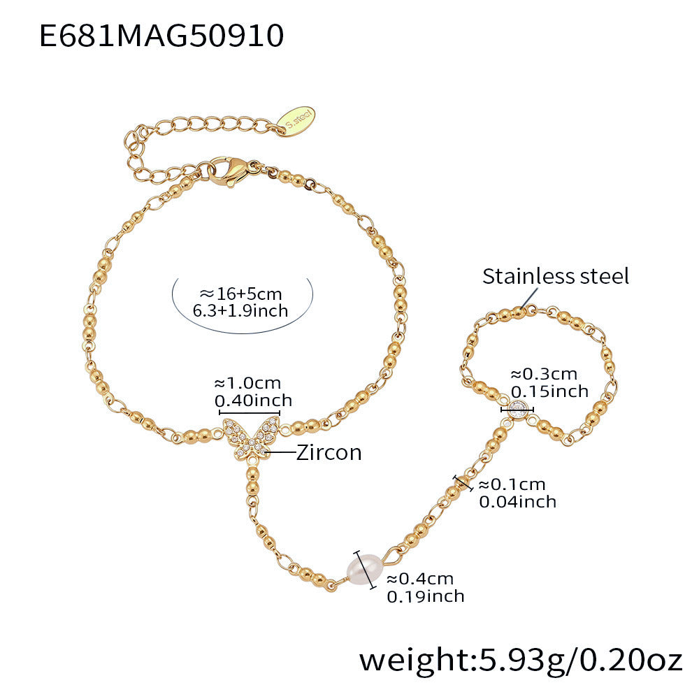 18k Gold Plated Women's Bracelet Stainless Steel With Zircon (Praise)