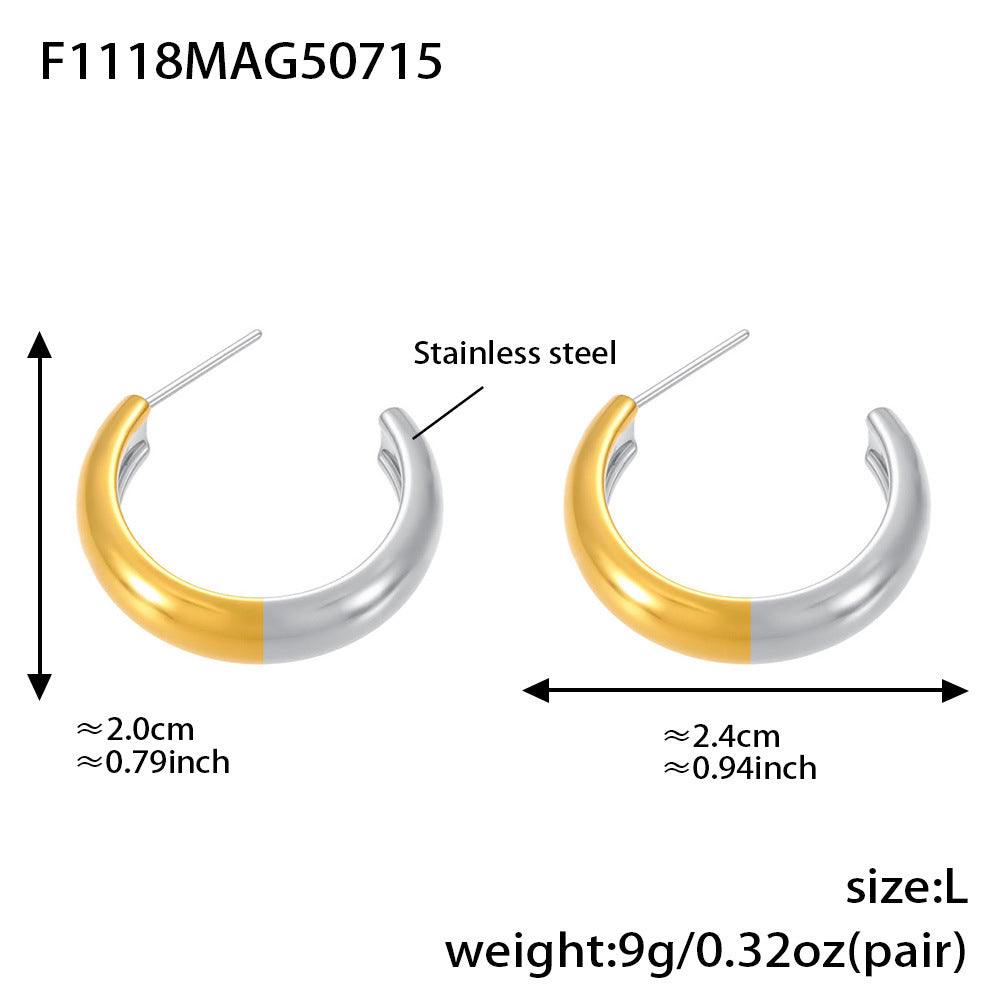 High Polished 18K Gold C-Shaped Circle Earrings