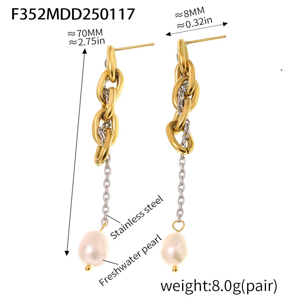 Pendientes de perlas de agua dulce con borlas y eslabones de cadena