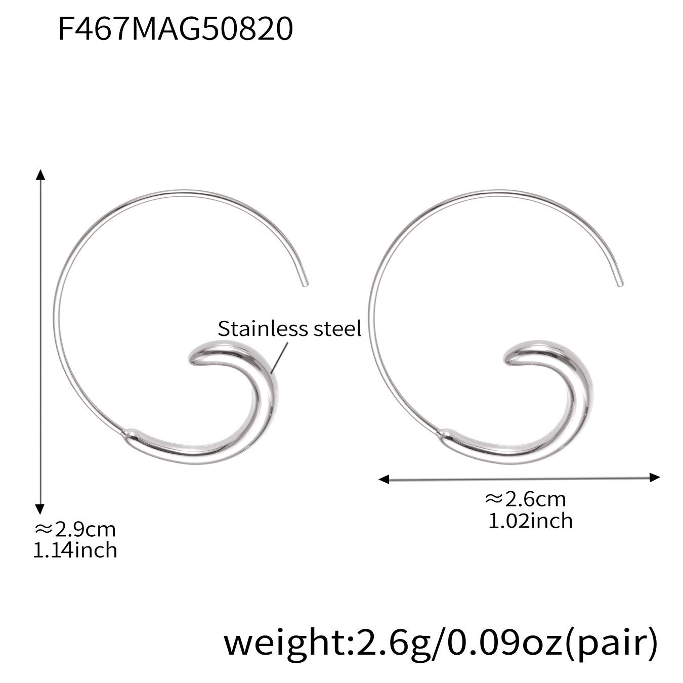 Pendientes minimalistas en forma de C de acero inoxidable con baño PVD