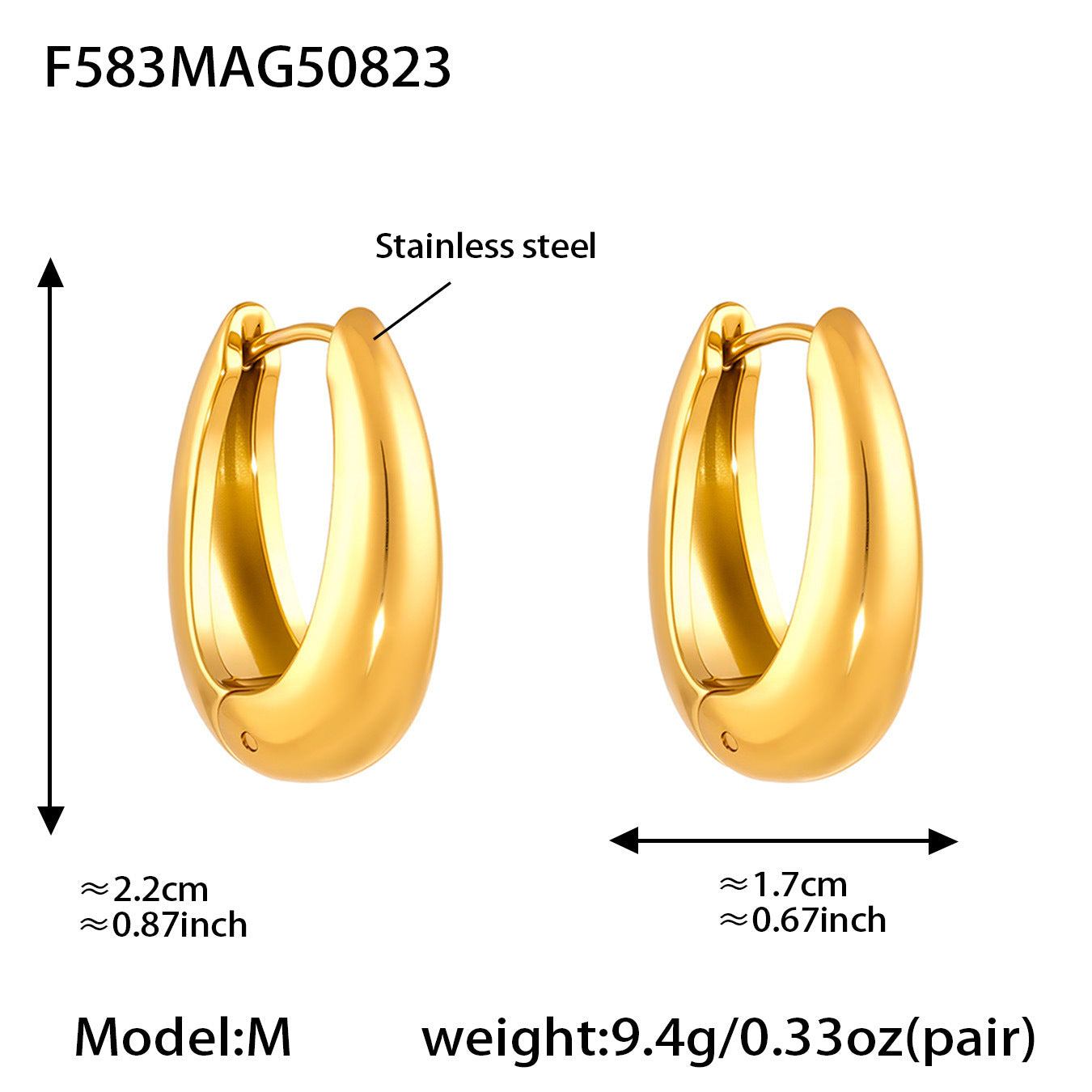 Pendientes en forma de U de acero inoxidable bañados en oro de 18 quilates